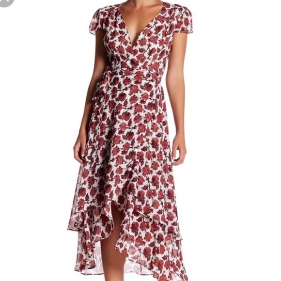 Betsey Johnson Dresses & Skirts - Betsey Johnson Dark Floral/Rose Chiffon Romantic Wrap Midi Dress SZ 8